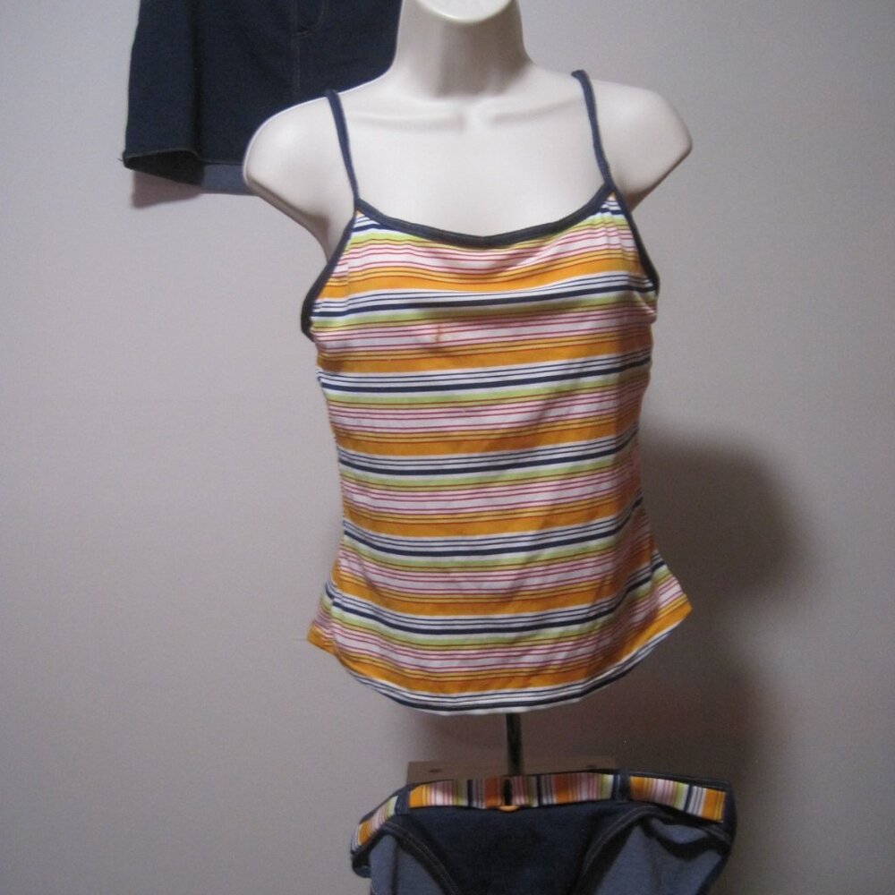 Unbranded Swimwear Tankini Women's Medium Multicolor Stripe Padded Top Swim Set